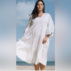 Lisa Marie Fernandez White Tiered Lace-Trim Maxi Dress